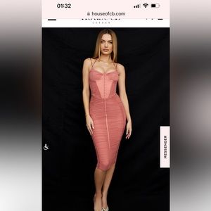 House of CB Mariah rose ruched midi dress